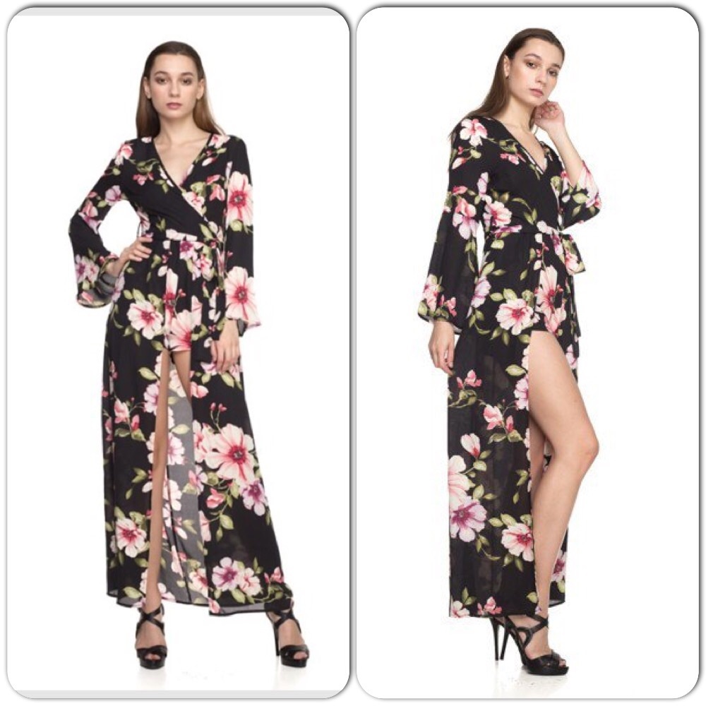 Black Floral Print Maxi Dress-Clearance - Picture 2 of 6